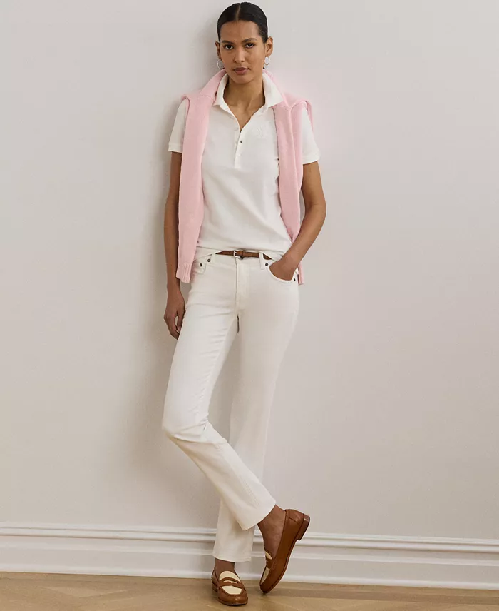 Lauren Ralph Lauren Women's Floral-Logo Cotton Piqué Polo Shirt Women's Fashion Shoes & Accessories