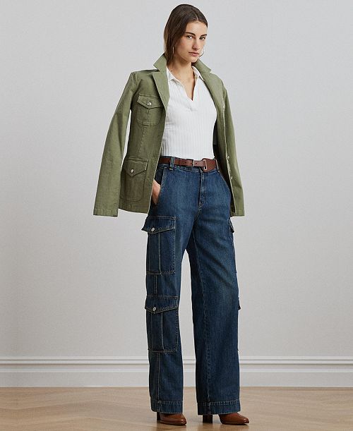 Lauren Ralph Lauren Women's High-Rise Wide-Leg Cargo Jeans Women's Fashion Shoes & Accessories