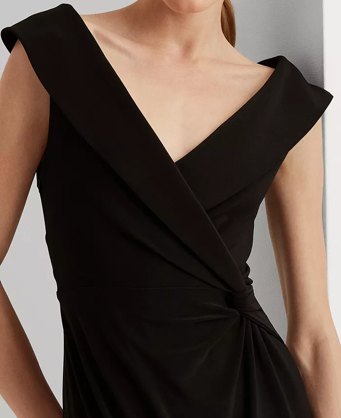 Lauren Ralph Lauren Women's Jersey Off-the-Shoulder Side-Slit Column Gown Women's Fashion Shoes & Accessories