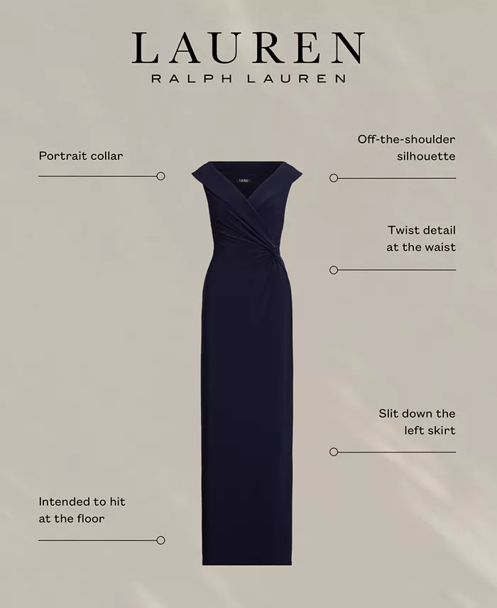 Lauren Ralph Lauren Women's Jersey Off-the-Shoulder Side-Slit Column Gown Women's Fashion Shoes & Accessories