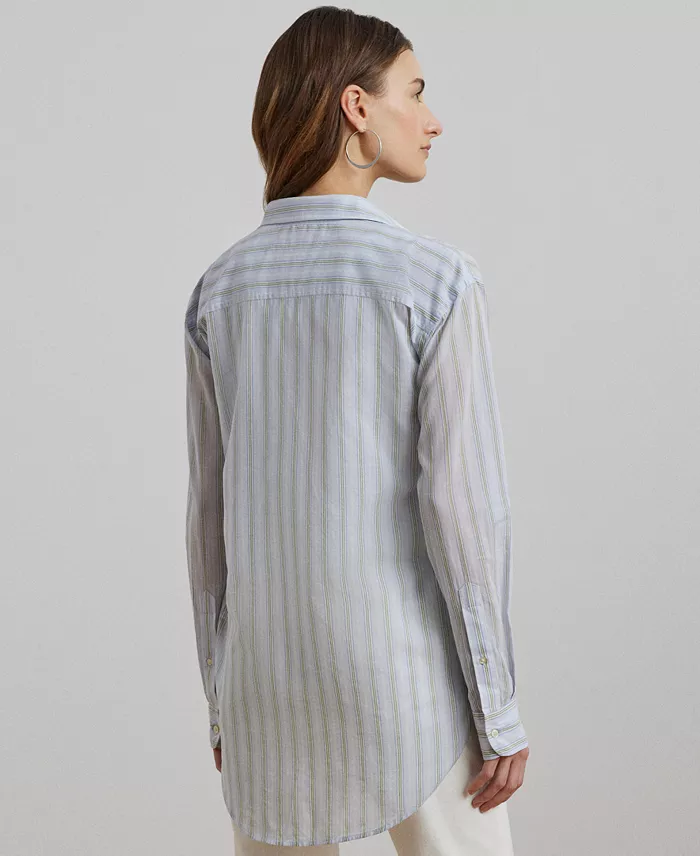 Lauren Ralph Lauren Women's Oversize Striped Cotton Broadcloth Shirt Women's Fashion Shoes & Accessories