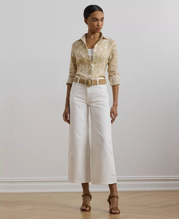 Lauren Ralph Lauren Women's Relaxed-Fit Floral Linen Shirt Regular & Petite Women's Fashion Shoes & Accessories
