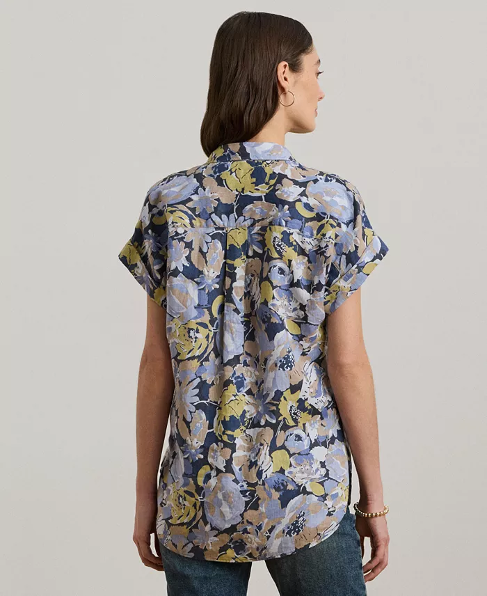 Lauren Ralph Lauren Women's Relaxed-Fit Floral Short-Sleeve Shirt Regular & Petite Women's Fashion Shoes & Accessories