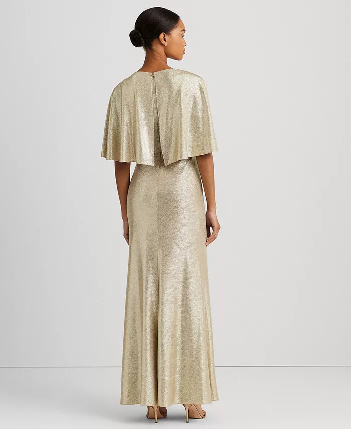 Lauren Ralph Lauren Women's Twist-Front Cape-Overlay Gown Women's Fashion Shoes & Accessories