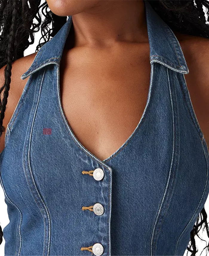 Levi's Women's Bria Cotton Denim Corset Cropped Top Women's Fashion Shoes & Accessories