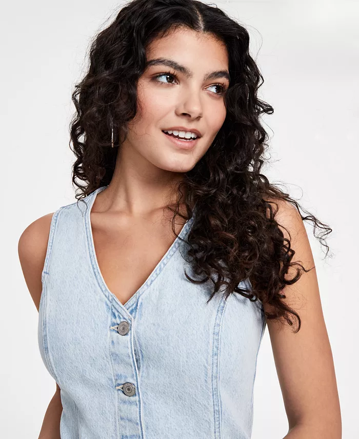 Levi's Women's Vianna Denim Button-Front Vest Dress Women's Fashion Shoes & Accessories