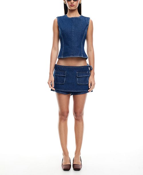 Lioness Women's Countryside Denim Crop Top Women's Fashion Shoes & Accessories
