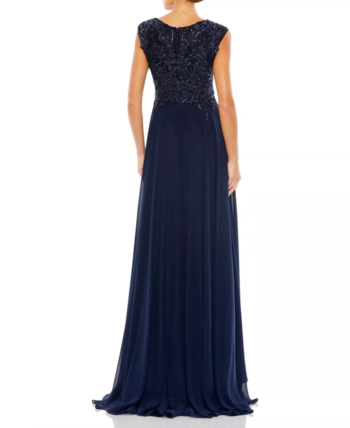 Mac Duggal Women's Appliqued Cap Sleeve Bodice Flowy Gown Women's Fashion Shoes & Accessories
