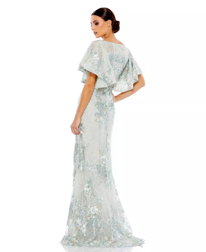Mac Duggal Women's Bell Sleeve Floral Embellished Gown Women's Fashion Shoes & Accessories
