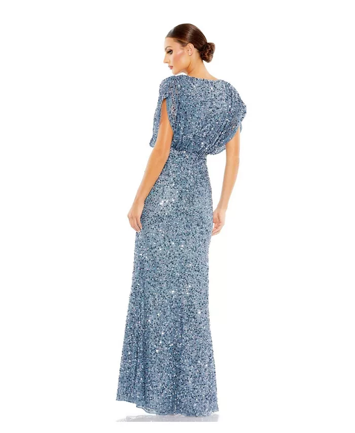 Mac Duggal Women's Draped Sleeve V Neck Gown Women's Fashion Shoes & Accessories
