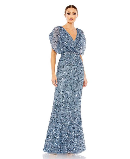 Mac Duggal Women's Draped Sleeve V Neck Gown Women's Fashion Shoes & Accessories