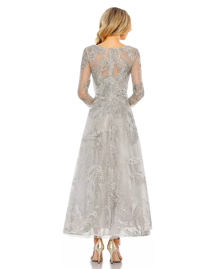 Mac Duggal Women's Embellished Wrap Over 3/4 Sleeve Dress Women's Fashion Shoes & Accessories