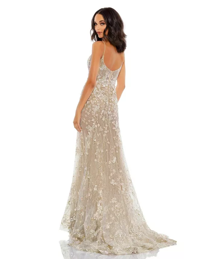Mac Duggal Women's Floral Embroidered Corset Bodice Gown Women's Fashion Shoes & Accessories