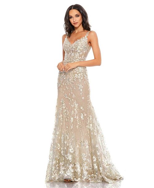 Mac Duggal Women's Floral Embroidered Corset Bodice Gown Women's Fashion Shoes & Accessories