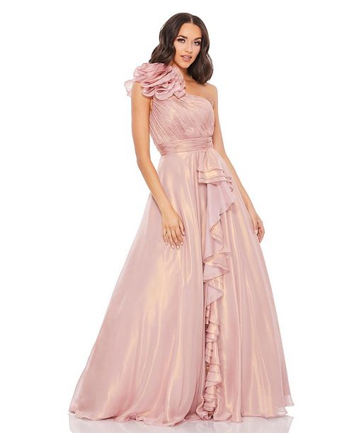 Mac Duggal Women's Iridescent One Shoulder Rosette Ball Gown Women's Fashion Shoes & Accessories
