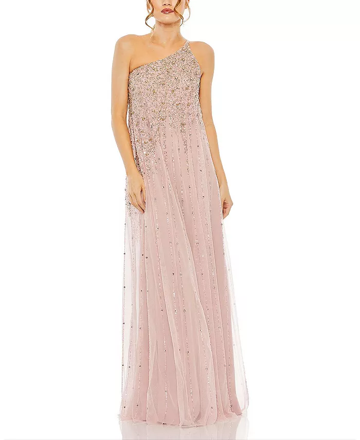 Mac Duggal Women's One Shoulder Embellished Trapeze A Line Gown Women's Fashion Shoes & Accessories