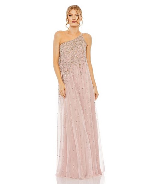 Mac Duggal Women's One Shoulder Embellished Trapeze A Line Gown Women's Fashion Shoes & Accessories