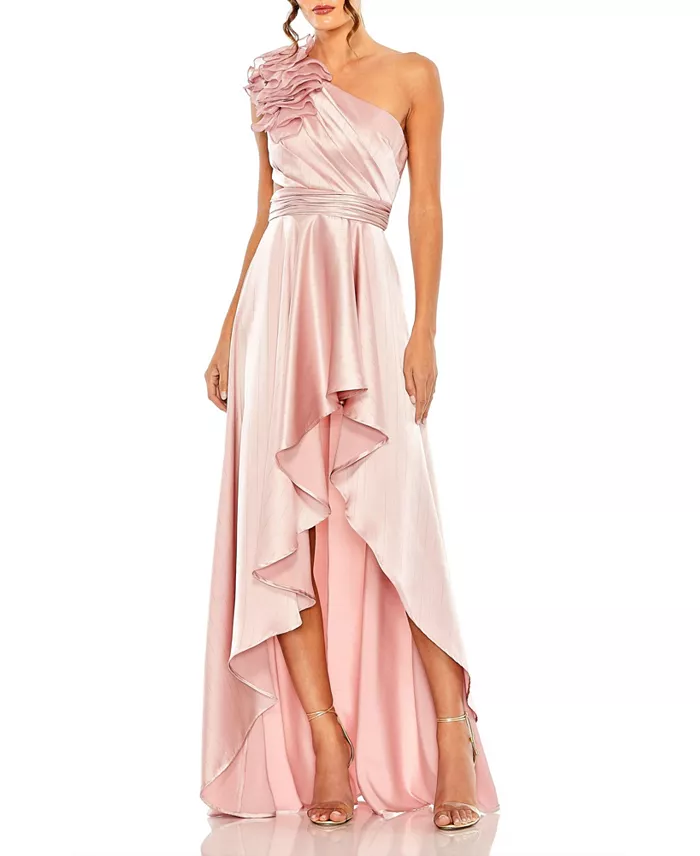 Mac Duggal Women's Ruffled One Shoulder Cut Out Hi-Low Gown Women's Fashion Shoes & Accessories
