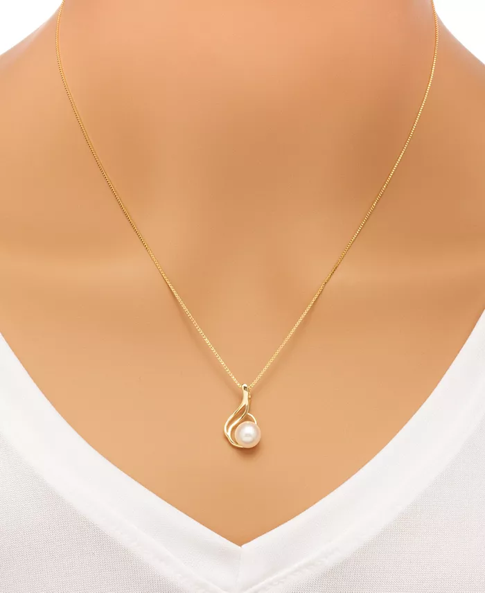 Macy's 2-Pc. Set Cultured Freshwater Pearl 7mm) Swirl Pendant Necklace & Matching Stud Earrings Set In 18k Gold-Plated Sterling Silver Jewelry & Watches