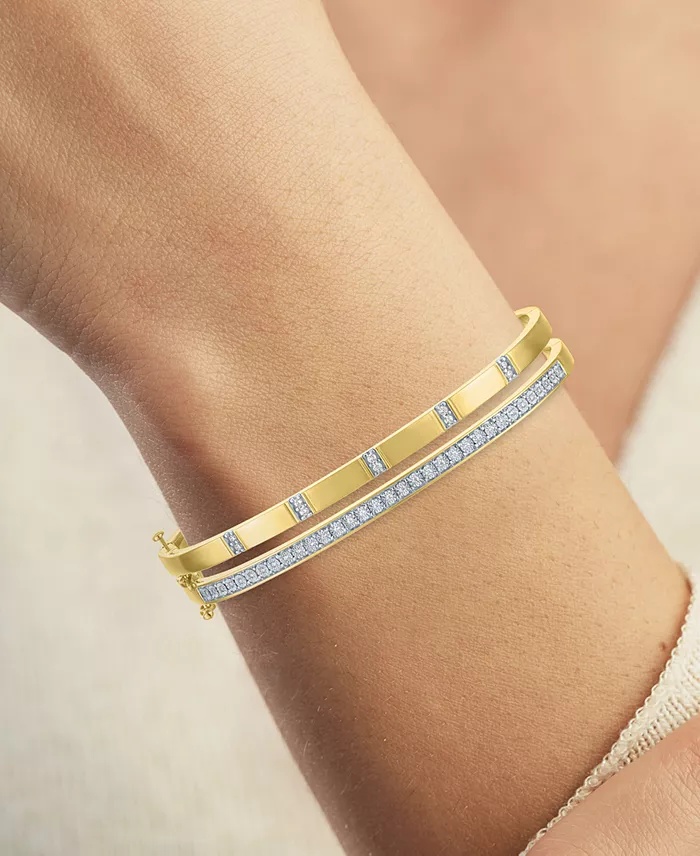 Macy's 2-Pc. Set Diamond Bangle Bracelets (1/5 Ct. T.w.) In 14k Gold-Plated Sterling Silver Jewelry & Watches