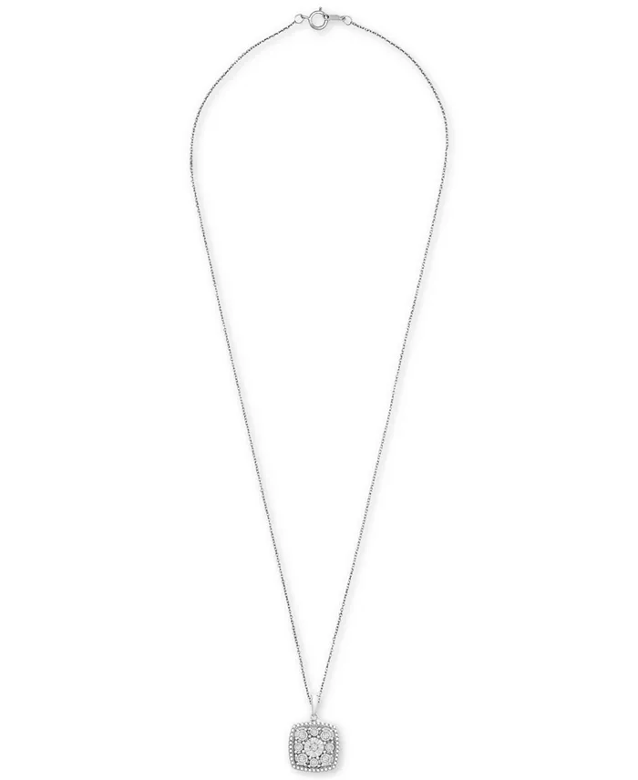 Macy's Diamond Cushion Cluster 18" Pendant Necklace (1/10 Ct. T.w.) In Sterling Silver Jewelry & Watches