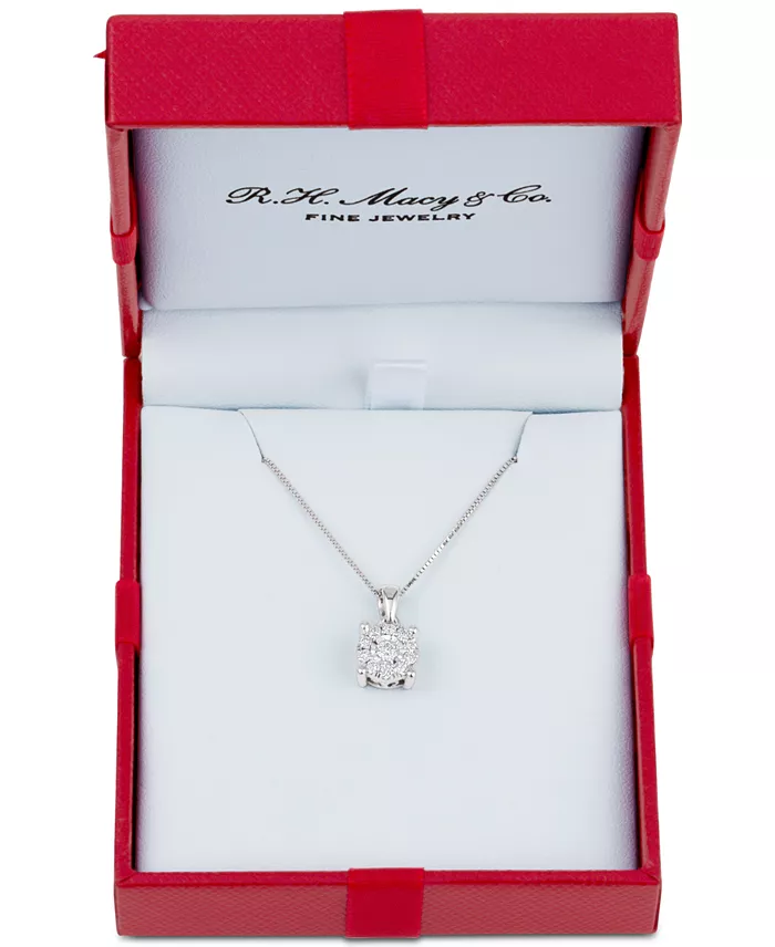 Macy's Diamond Halo 18" Pendant Necklace (1/3 Ct. T.w.) In 14k White Yellow Or Rose Gold Jewelry & Watches
