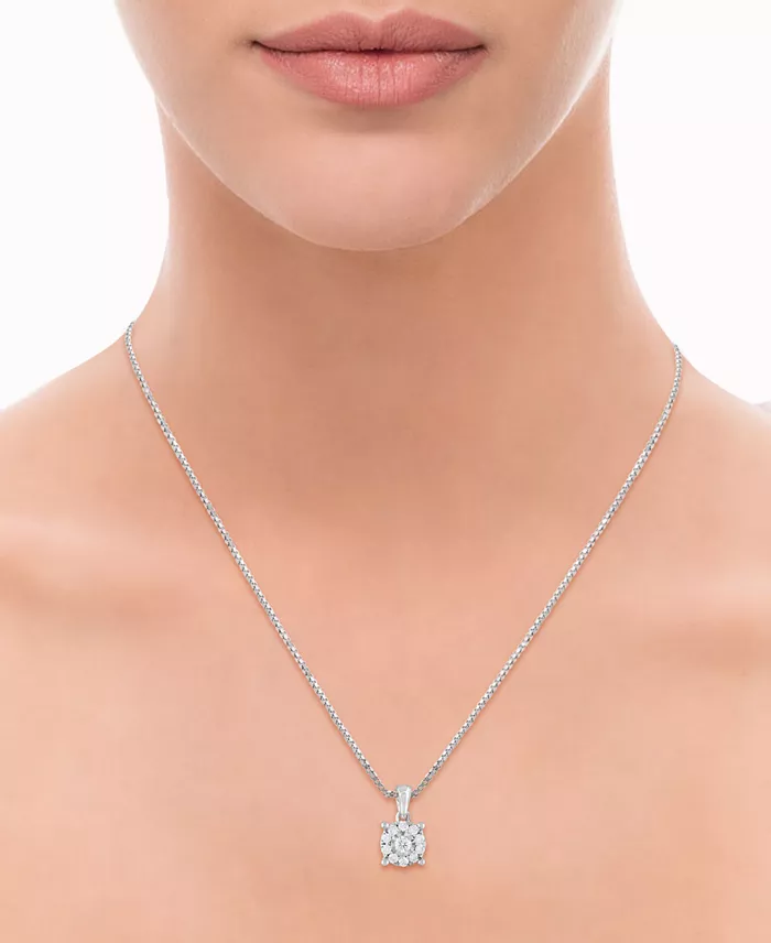 Macy's Diamond Halo 18" Pendant Necklace (1/3 Ct. T.w.) In 14k White Yellow Or Rose Gold Jewelry & Watches
