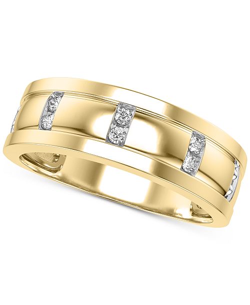 Macy's Men's Diamond Band (1/10 ct. t.w.) in 10k Yellow Gold and 10k White Gold Jewelry & Watches