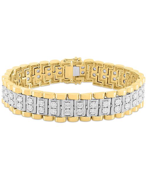 Macy's Men's Diamond Link Bracelet (1 ct. t.w.) in Sterling Silver & 14k Gold-Plate or Sterling Silver Jewelry & Watches