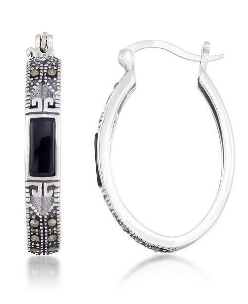 Macy's Onyx (7.5 x 5.3mm) & Marcasite Oval Hoop Earrings in Sterling Silver Jewelry & Watches Macy's Onyx (7.5 x 5.3mm) & Marcasite Oval Hoop Earrings in Sterling Silver Jewelry & Watches