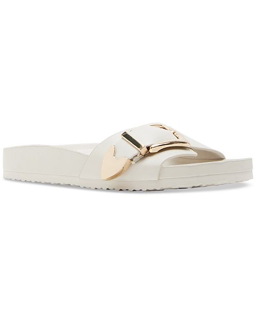 Madden Girl Brookk Buckled Footbed Slide Flat Sandals Women's Fashion Shoes & Accessories
