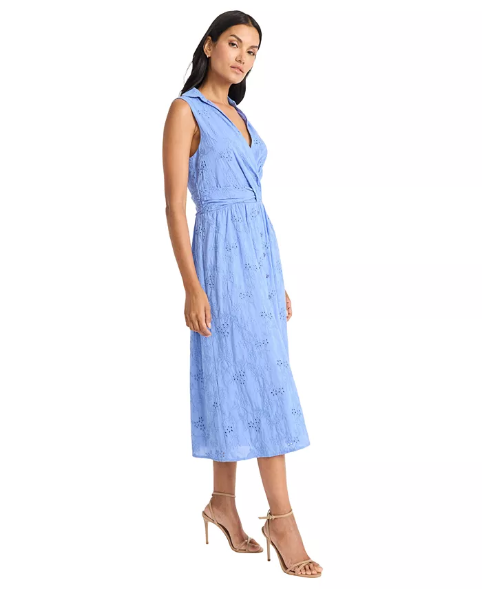 Maggy London Women's Cotton Eyelet V-Neck Shirtdress Women's Fashion Shoes & Accessories