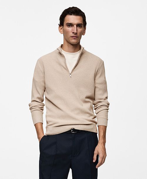 MANGO Men's Slim-Fit Quarter-Zip Knit Sweater Men's Fashion & Accessories
