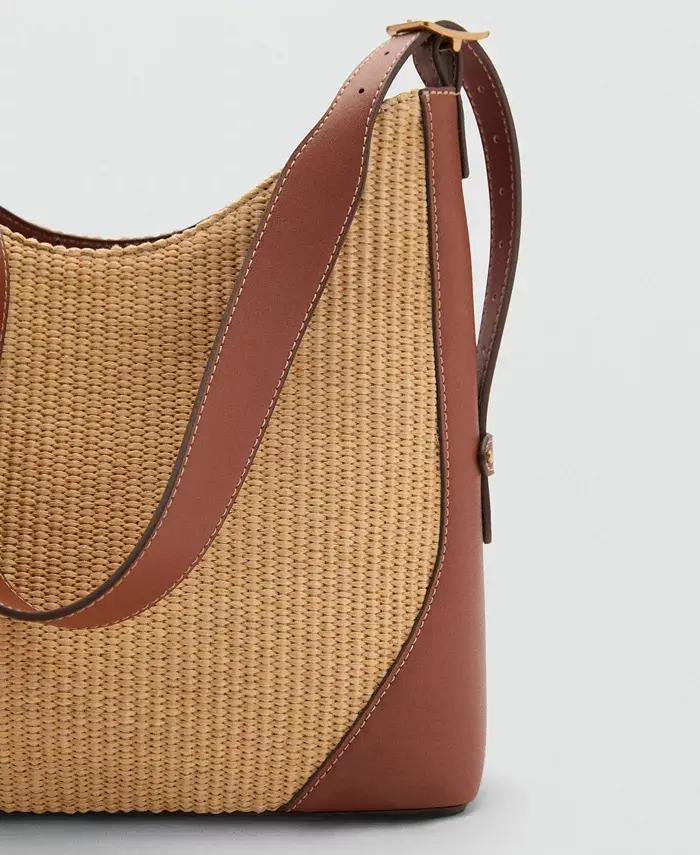 MANGO Women's Contrast Canvas Shoulder Bag Women's Fashion Shoes & Accessories