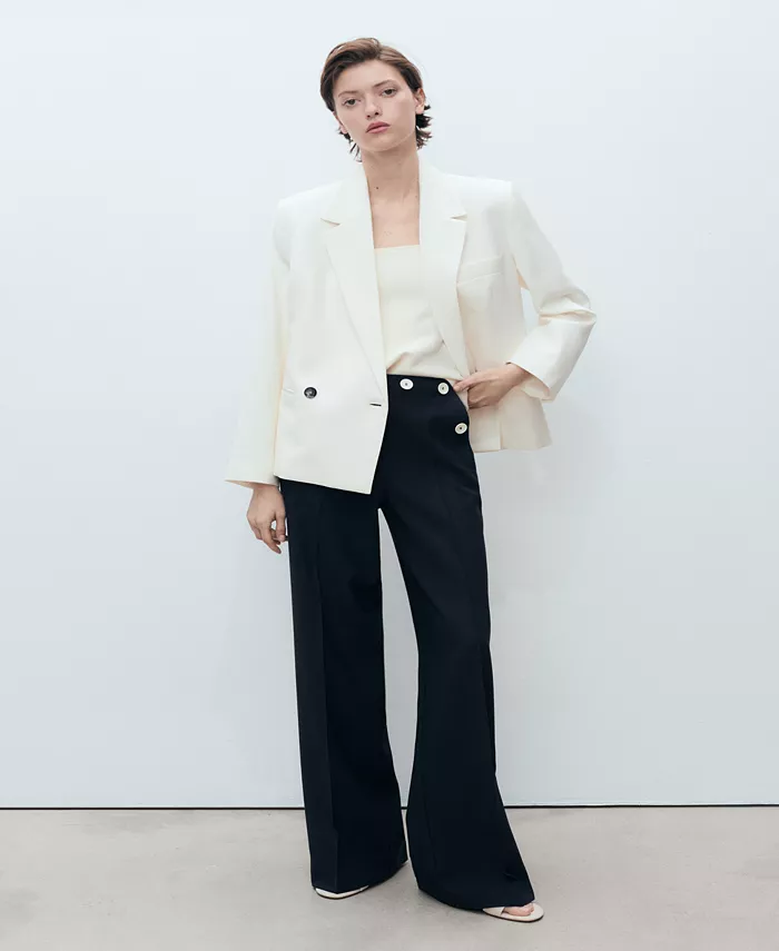 MANGO Women's Contrasting Button Detail Straight Pants Women's Fashion Shoes & Accessories