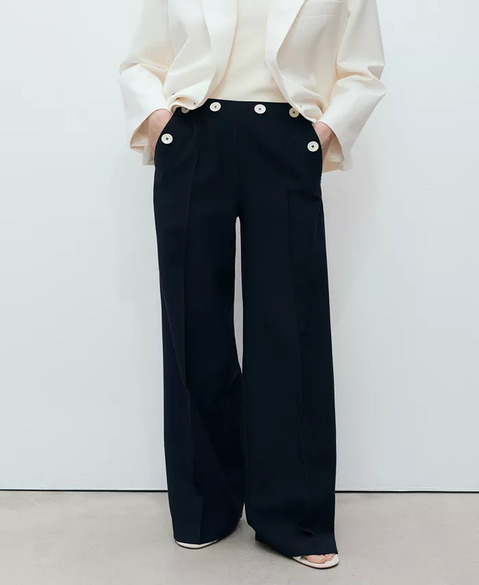 MANGO Women's Contrasting Button Detail Straight Pants Women's Fashion Shoes & Accessories