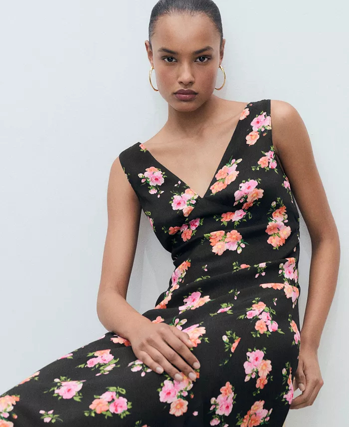 MANGO Women's Floral Midi Dress Women's Fashion Shoes & Accessories