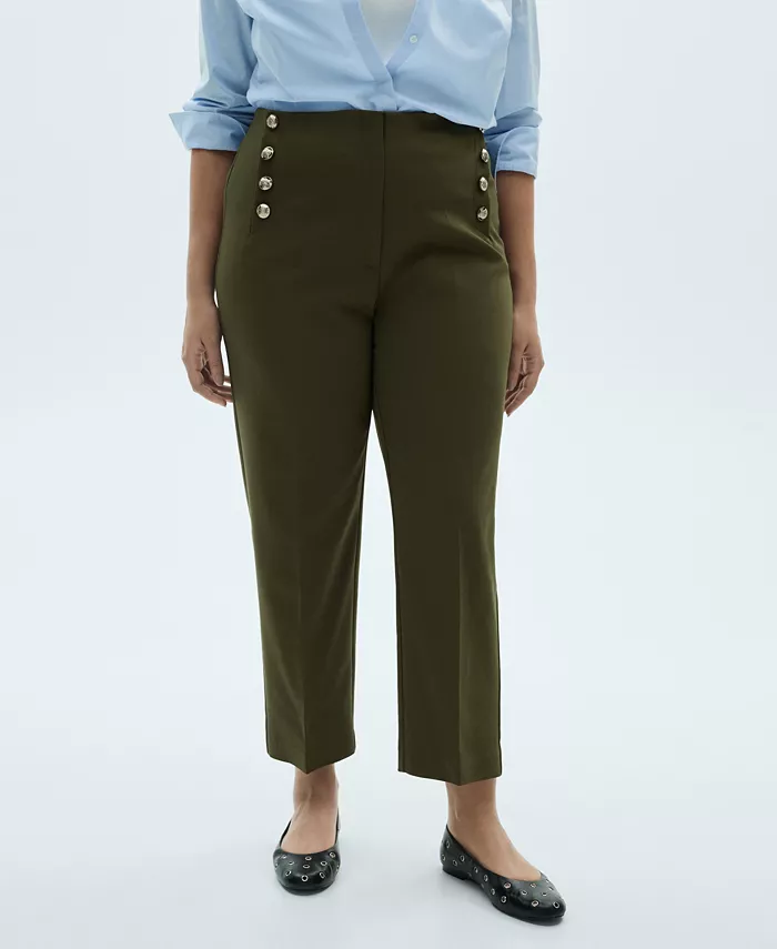 MANGO Women's Jewel Buttoned Straight Pants Women's Fashion Shoes & Accessories