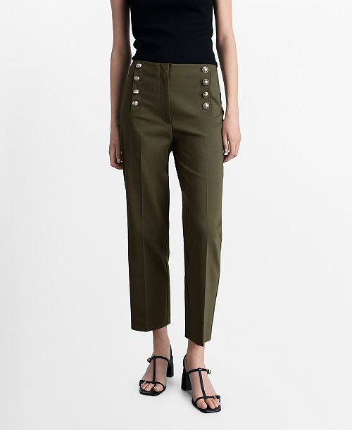 MANGO Women's Jewel Buttoned Straight Pants Women's Fashion Shoes & Accessories