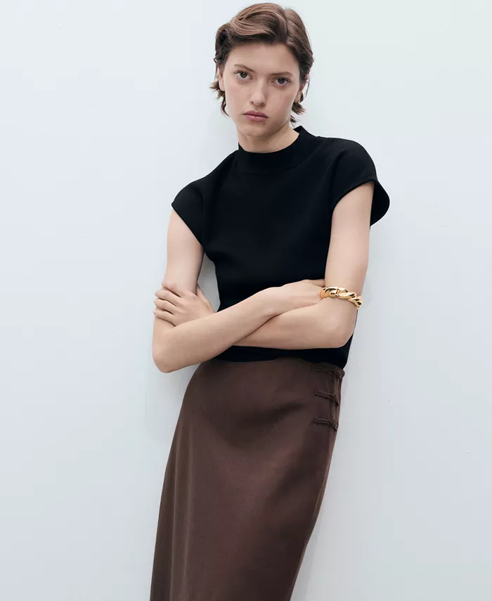 MANGO Women's Linen-Blend Straight Skirt Women's Fashion Shoes & Accessories