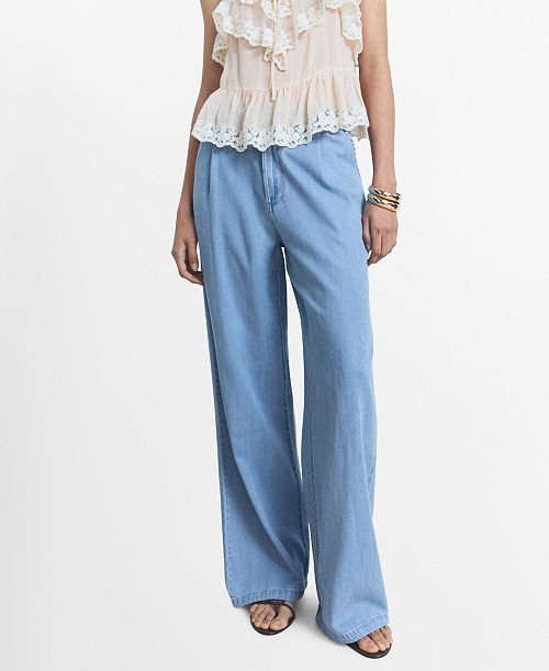 MANGO Women's Lyocell Wide Leg Pants Women's Fashion Shoes & Accessories
