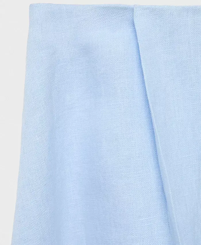 MANGO Women's Pleat Detail Linen Skirts Women's Fashion Shoes & Accessories