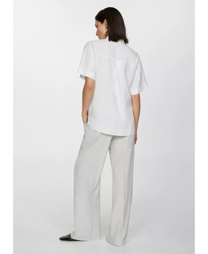 MANGO Women's Pocket Linen Shirt Women's Fashion Shoes & Accessories
