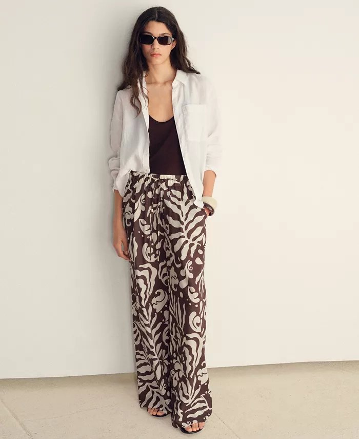 MANGO Women's Printed Cotton Pants Women's Fashion Shoes & Accessories