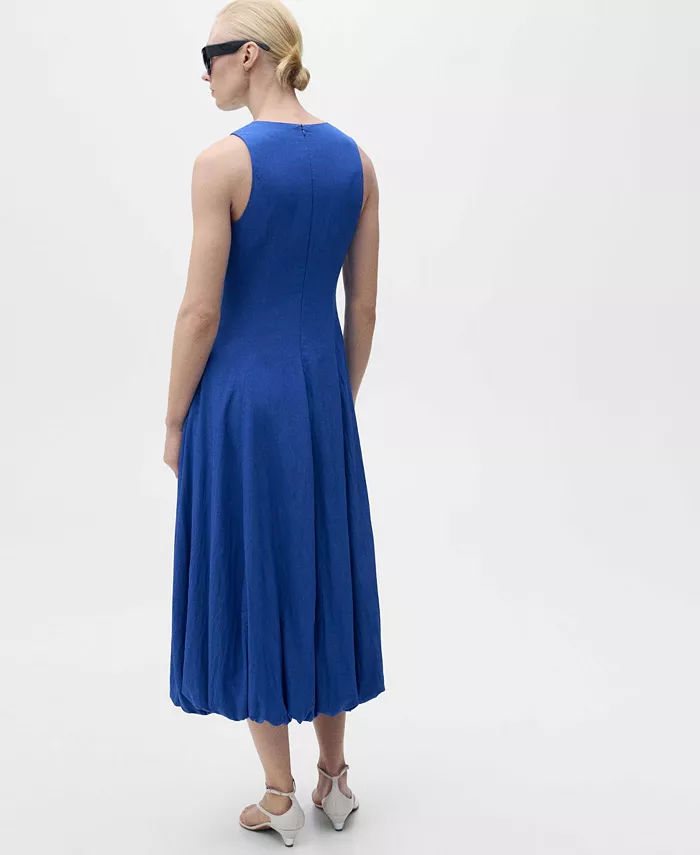 MANGO Women's Puffed Hem Midi Dress Women's Fashion Shoes & Accessories