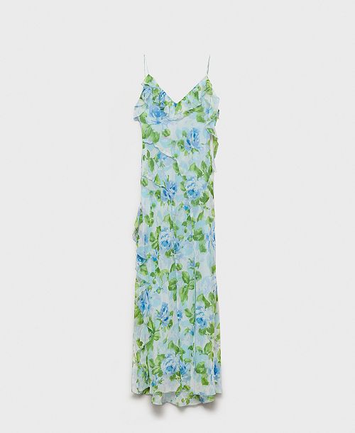 MANGO Women's Ruffled Floral Print Dress Women's Fashion Shoes & Accessories