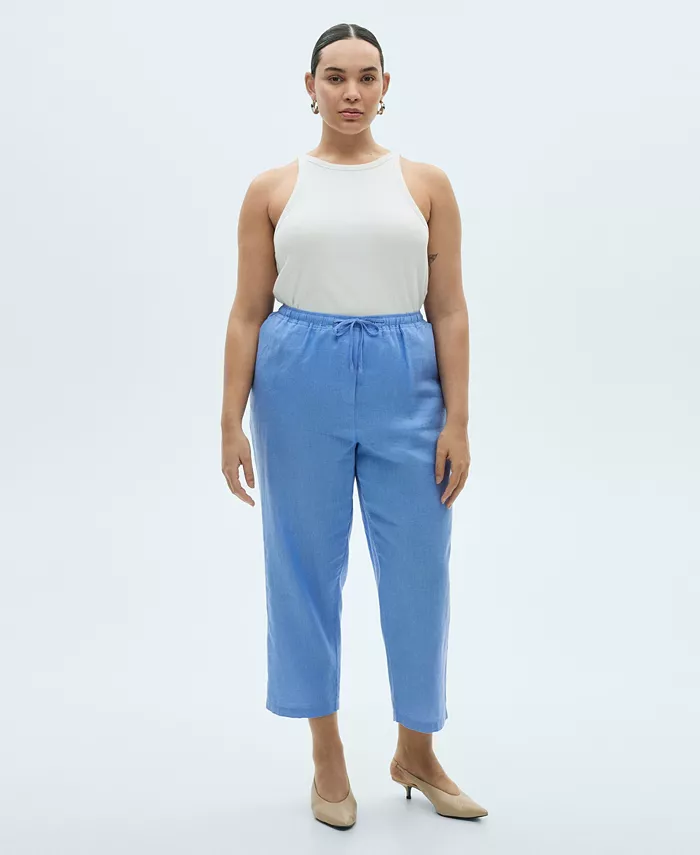 MANGO Women's Straight Linen-Blend Trousers Pants Women's Fashion Shoes & Accessories