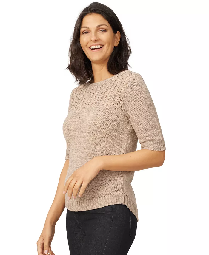 Melissa Paige Women's Elbow-Sleeve Ribbed-Edge Tape-Yarn Sweater Women's Fashion Shoes & Accessories