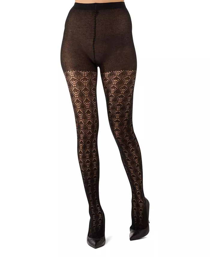 MeMoi Women's Textured Cotton Rich Inverted Crochet Fashion Tights MTF08952 Women's Fashion Shoes & Accessories