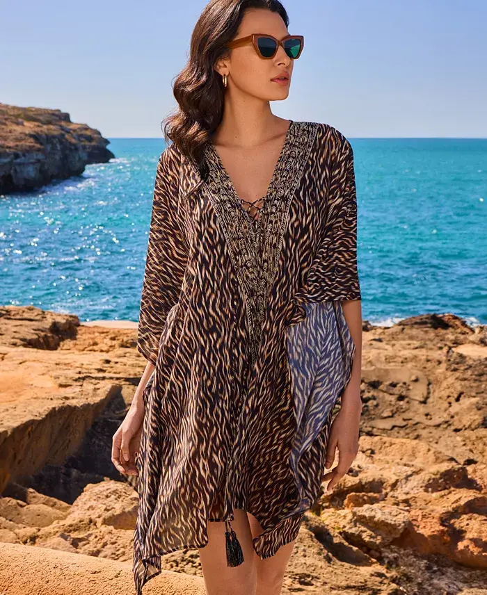 Miraclesuit Women's Topkapi Printed Caftan Cover-Up Women's Fashion Shoes & Accessories